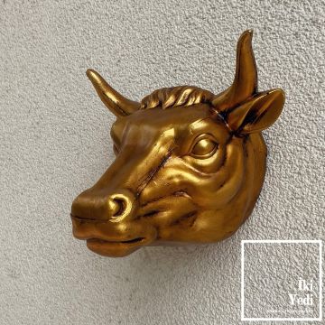 Fauborg Duvara Asma Boğa Kafası Objesi Duvar Dekoru Sıradışı Duvar Dekorasyonu Et Restoran Dekoratif Eşyalar Siyah Gri Gold