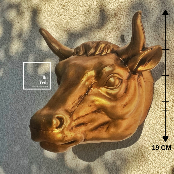 Fauborg Gold Boğa Başı Duvar Dekoru Heykel Boğa Figürü Altın Renk Dekoratif Obje, Ev Ofis Aksesuar