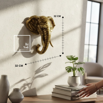 Frugull Gold Altın Ton Modern Sanatsal Fil Kafası Duvar Dekoru Fil Heykeli Figür Hediyelik Obje Şık