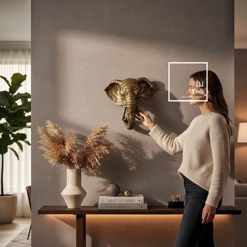 Frugull Gold Altın Ton Modern Sanatsal Fil Kafası Duvar Dekoru Fil Heykeli Figür Hediyelik Obje Şık