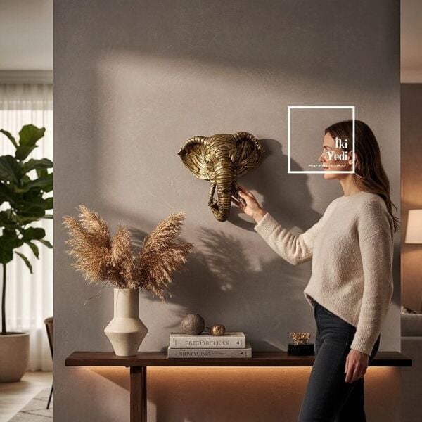 Frugull Gold Altın Ton Modern Sanatsal Fil Kafası Duvar Dekoru Fil Heykeli Figür Hediyelik Obje Şık