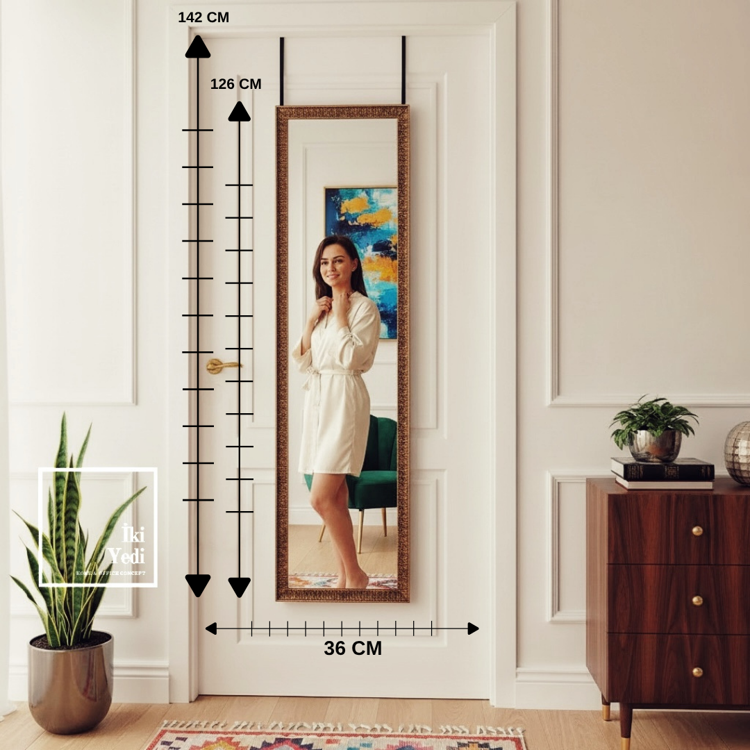 Thilo Kapıya Asılan Boy Aynası Askılı Ayna Ev Ofis Dekor Dar Alan Pratik Kapı Aynası 126-142 cm