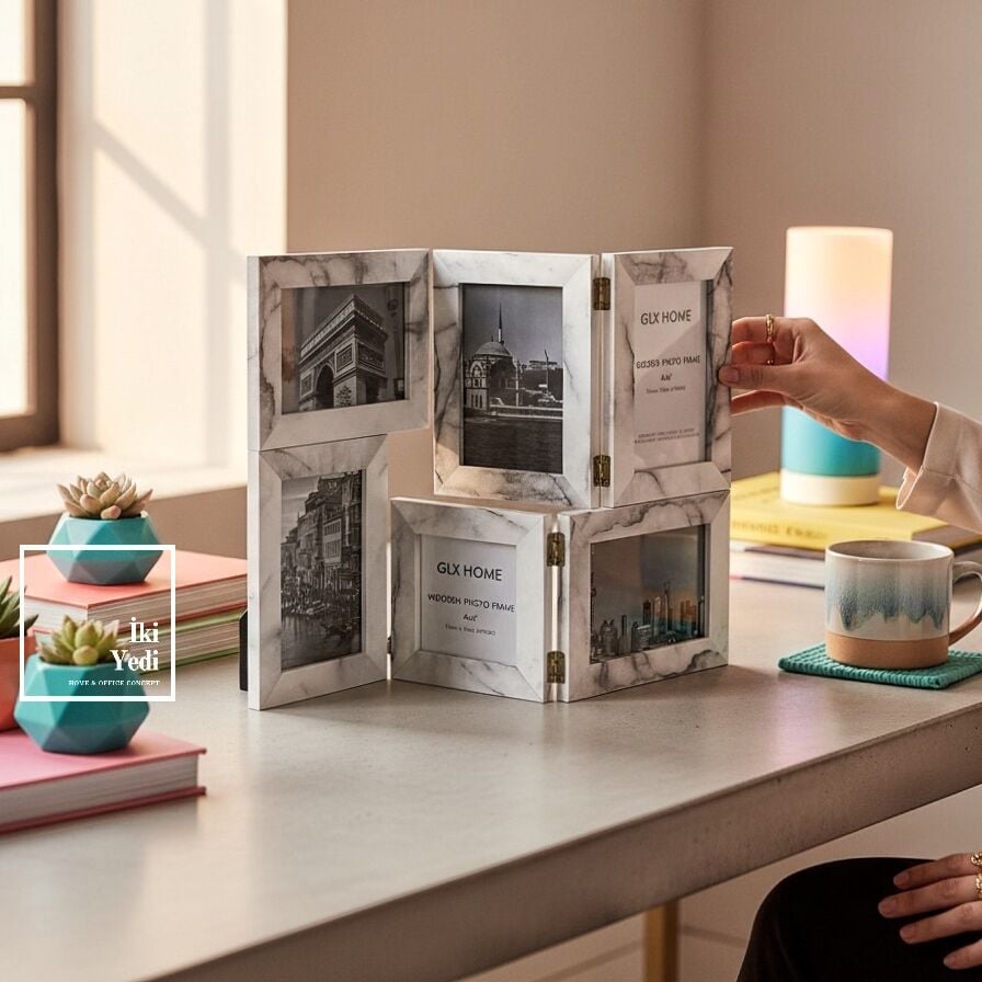 GLX Hatıra Katmanı Kolaj Fotoğraf Çerçevesi Duvar ve Masa Üstü Katlanır Dekoratif Çerçeve Beyaz