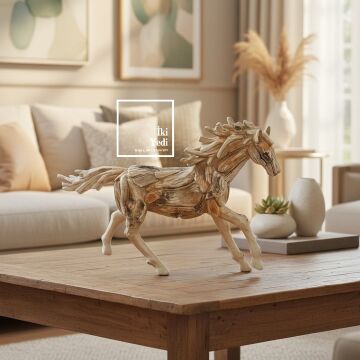 Mainoes Ahşap Görünümlü Doğal Dokulu At Heykeli 36 cm | Dekoratif Masaüstü ve Raf Üstü Obje Biblo