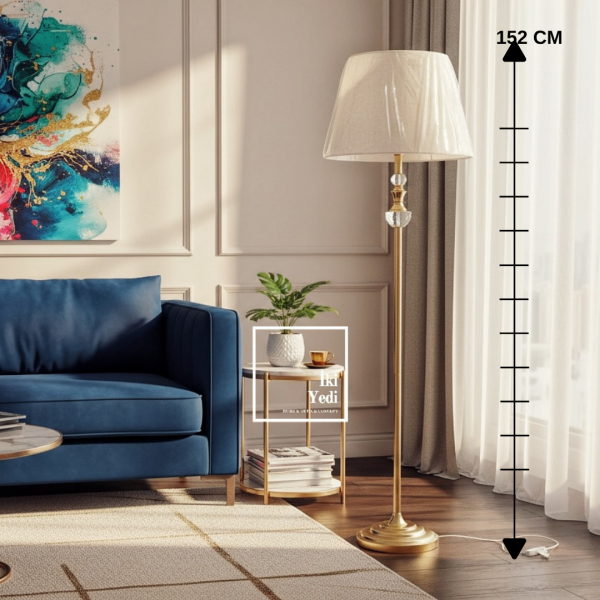 Espoir Fransız Tasarım Lambader Gold Gövde Keten Kumaş Şapkalı Salon Lambası Modern Lüks Aydınlatma