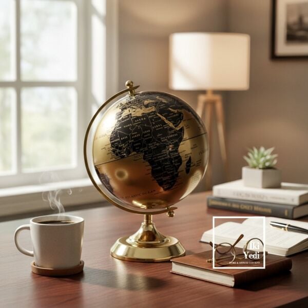 Juarez Gold Siyah Dünya Küresi Dekoratif Obje Ofis Masa Üstü Aksesuar Modern Küre Şık Ofis Hediyesi