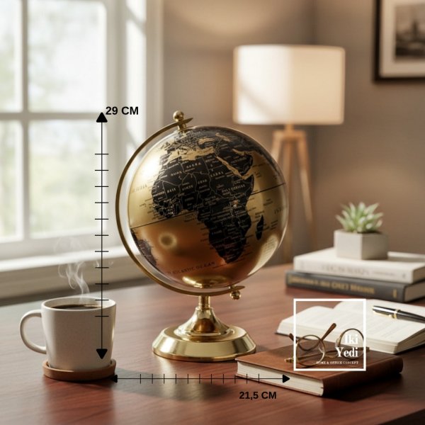Juarez Gold Siyah Dünya Küresi Dekoratif Obje Ofis Masa Üstü Aksesuar Modern Küre Şık Ofis Hediyesi