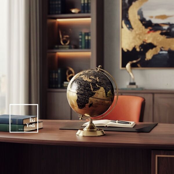 Juarez Bronz Siyah Dünya Küresi Dekoratif Obje Ofis Masa Üstü Aksesuar Modern Küre Ofis Hediyesi