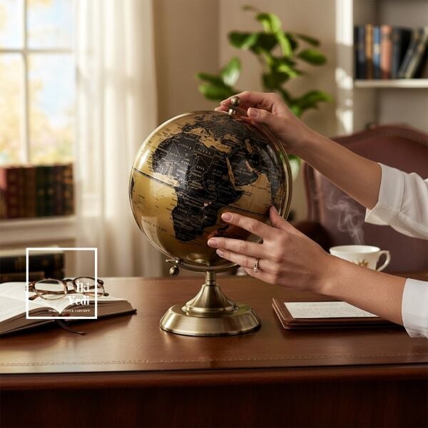 Juarez Bronz Siyah Dünya Küresi Dekoratif Obje Ofis Masa Üstü Aksesuar Modern Küre Ofis Hediyesi
