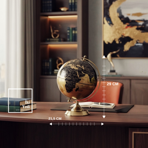 Juarez Bronz Siyah Dünya Küresi Dekoratif Obje Ofis Masa Üstü Aksesuar Modern Küre Ofis Hediyesi