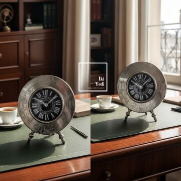 Maurice Krom Büyük Masa Saati, Antik Eskitme Dünya Haritalı Şömine ve Ofis Dekoru Lüks Hediyelik