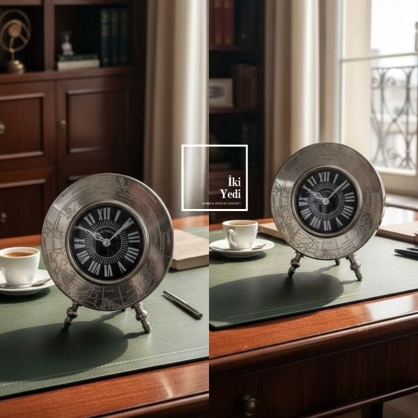 Maurice Krom Büyük Masa Saati, Antik Eskitme Dünya Haritalı Şömine ve Ofis Dekoru Lüks Hediyelik