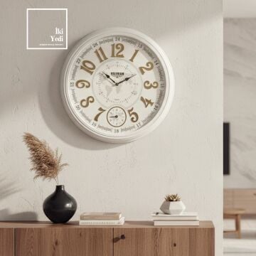 Valerian 773 Beyaz Gold Harita Desenli Duvar Saati 67 cm Şık Ev ve Ofis Dekoru Ofis Hediyesi Dekor