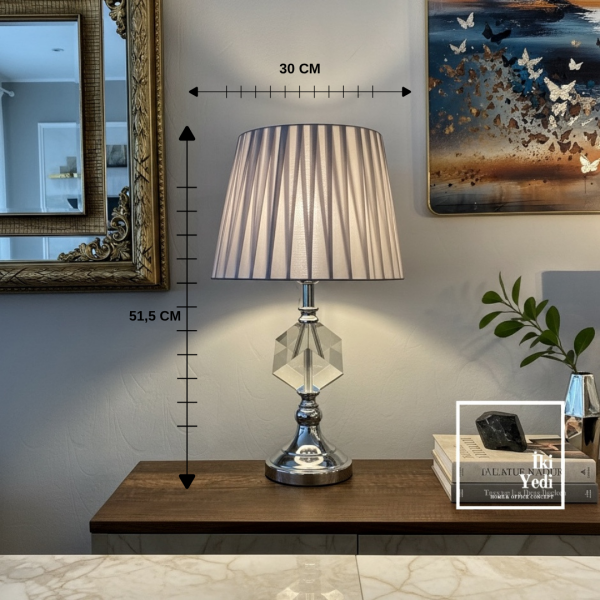 Brest Cam Prizma Abajur Gümüş Silver Gövdeli Modern Masa Lambası Salon Yatak Odası Aydınlatma Obje