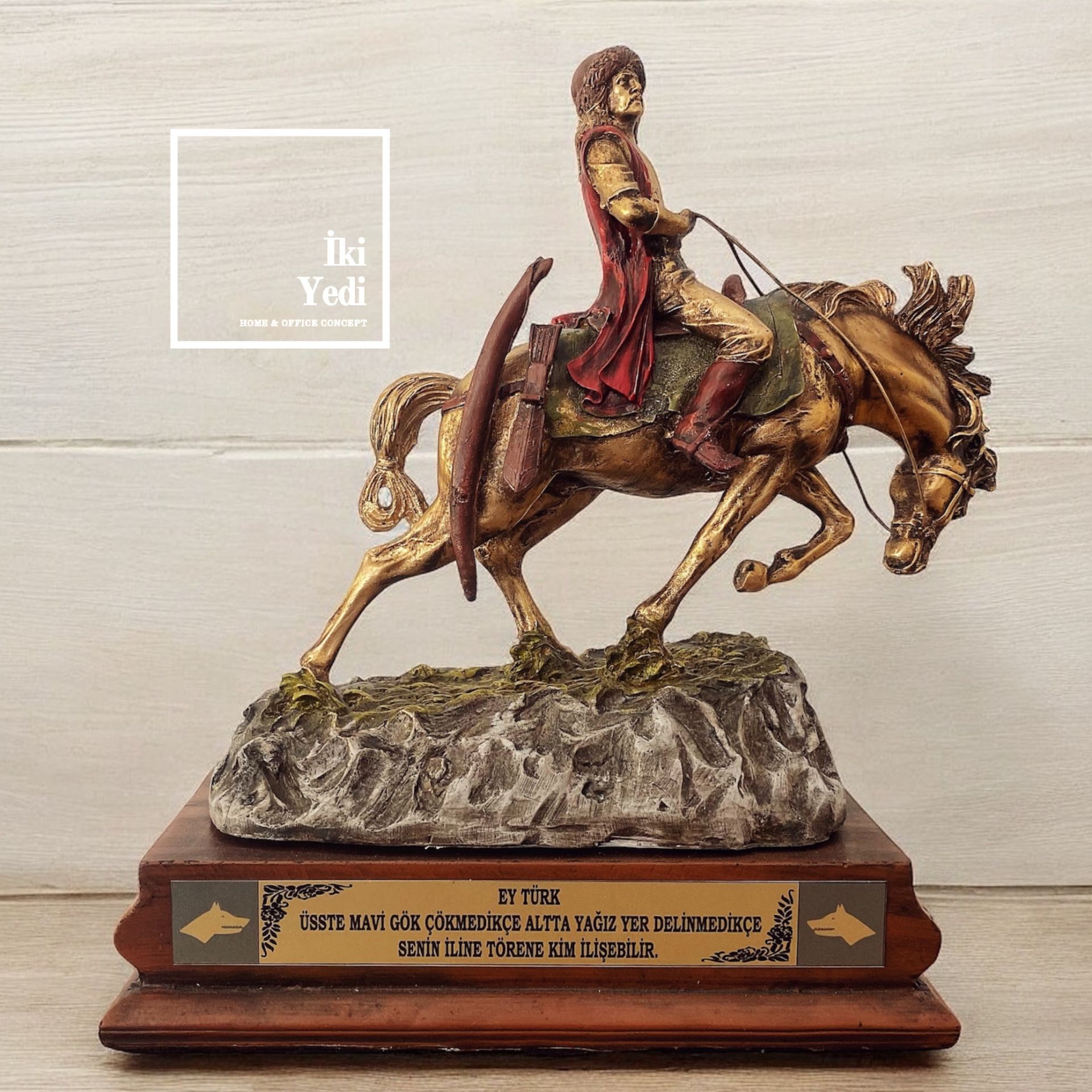 At Üstünde Oğuz Kağan Heykeli Oğuz Han Büyük Biblo Türk Tarihi Dekor Ofis Büro Ev Hediyesi Anlamlı Hediyelik Objeler