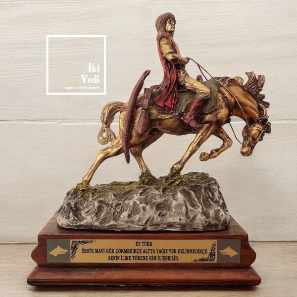 At Üstünde Oğuz Kağan Heykeli Oğuz Han Büyük Biblo Türk Tarihi Dekor Ofis Büro Ev Hediyesi Anlamlı Hediyelik Objeler