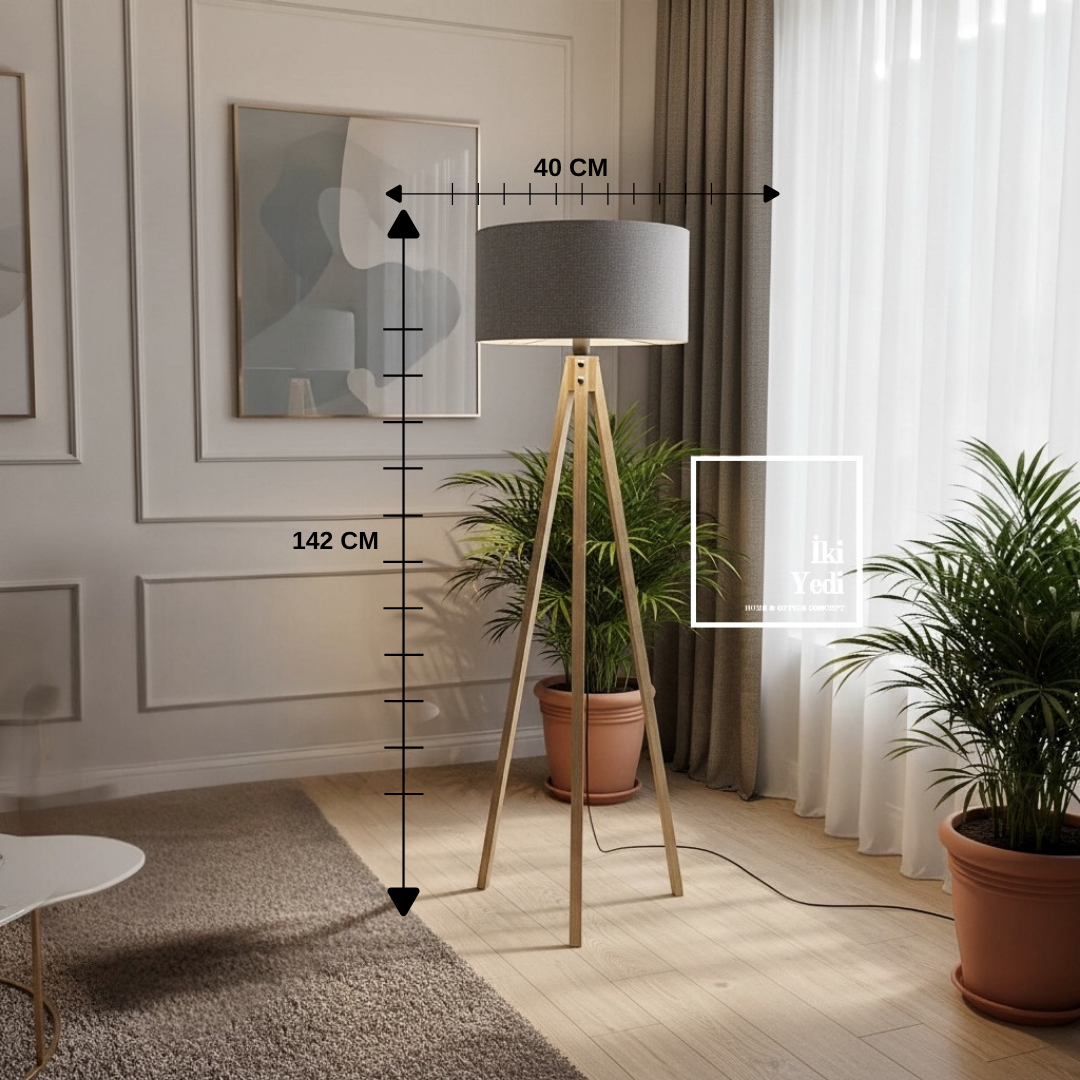 Morales Lambader Ruhunu Aydınlat Gri Kumaş Şapka Tripod Ayaklı Lamba Modeli Salon Ofis Ev Hediyelik