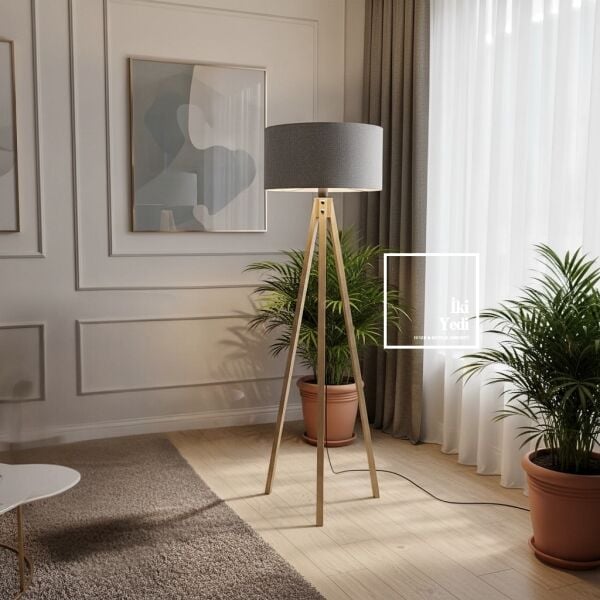 Morales Lambader Ruhunu Aydınlat Gri Kumaş Şapka Tripod Ayaklı Lamba Modeli Salon Ofis Ev Hediyelik