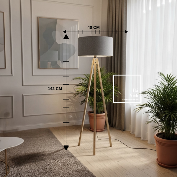 Morales Lambader Ruhunu Aydınlat Gri Kumaş Şapka Tripod Ayaklı Lamba Modeli Salon Ofis Ev Hediyelik