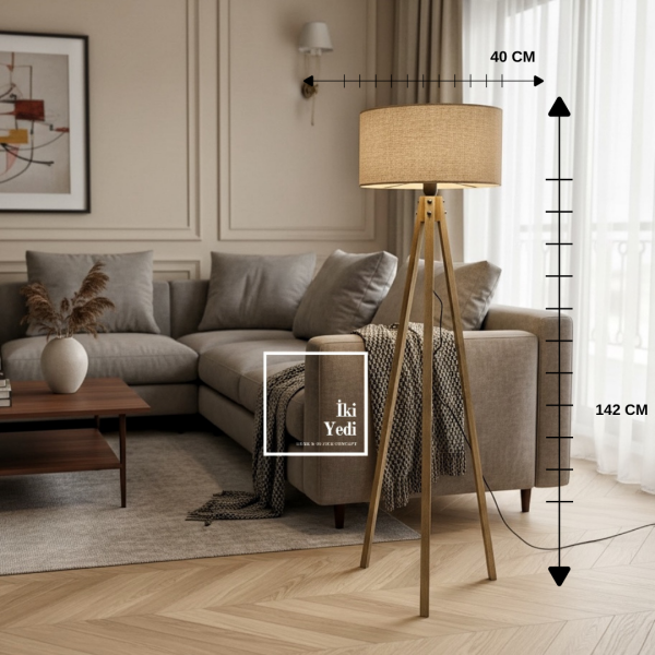 Morales Lambader Ruhunu Aydınlat Bej Kumaş Şapka Tripod Ayaklı Lamba Modeli Salon Ofis Ev Hediyelik