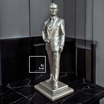 Gümüş Gri 41 cm Mustafa Kemal Atatürk Heykeli Ofis Hediyesi Ev Dekorasyonu Yeni İş Hediyelik Eşya