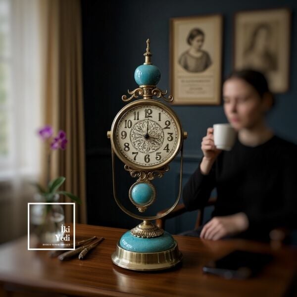 Rodripa Antik Zarafet 1750 Rokoko Dönemi Tasarım Sarkaçlı Masa Saati Konsol & Şömine Saati Lüks Şık