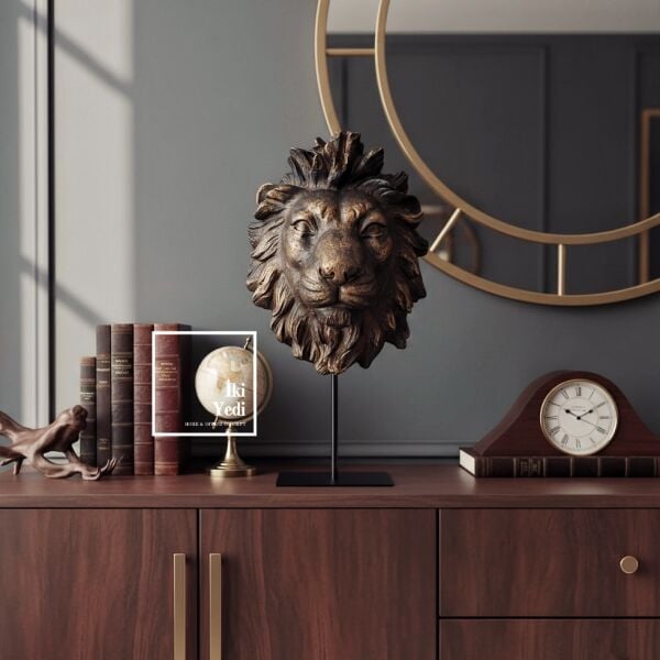 Brayden Aslan Başı Büst Heykeli Güç Sembolü Dekoratif Ofis Salon Masa Üstü Obje Kaliteli Hediyelik