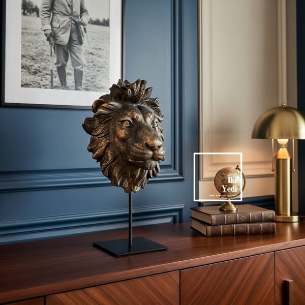 Brayden Aslan Başı Büst Heykeli Güç Sembolü Dekoratif Ofis Salon Masa Üstü Obje Kaliteli Hediyelik