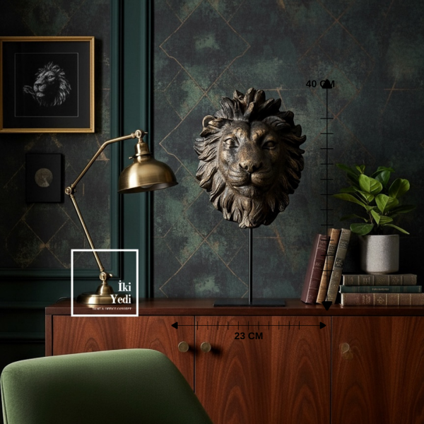 Brayden Aslan Başı Büst Heykeli Güç Sembolü Dekoratif Ofis Salon Masa Üstü Obje Kaliteli Hediyelik
