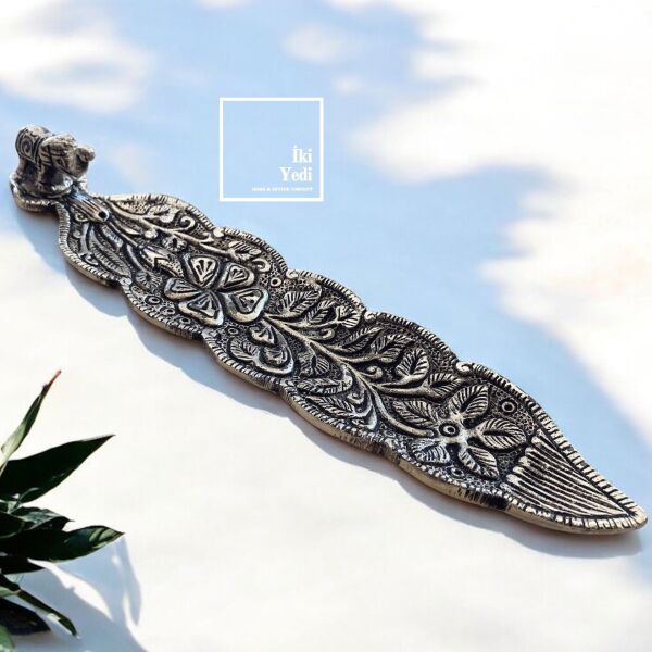 Estelle Fil ve Çiçek Motifli Metal Tütsülük – Yıkanabilir Çubuk Tütsü Kabı Meditasyon Aksesuarı