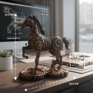 Ruby Ahşap Görünümlü Steampunk At Heykeli 22,5 cm | Dişli Detaylı Dekoratif Obje Ofis Ev Masaüstü