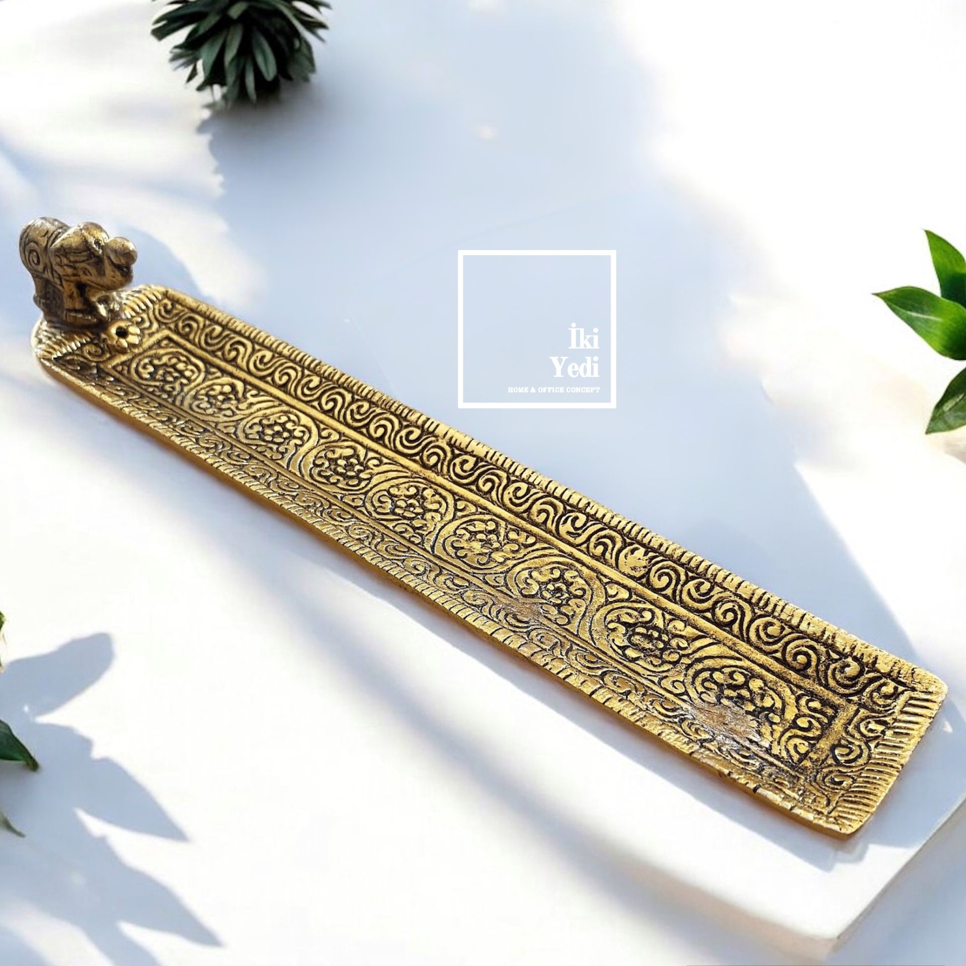 Estelle 77-5 Metal Tütsülük Yıkanabilir Temizlenebilir Gold Renk Fil Tasarım Çubuk Tütsü Kabı Tütsülük Modeli Meditasyon