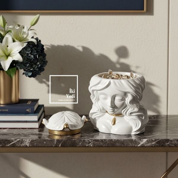 Fulvia : Antik Roma'nın Taçlı Gücü Şekerlik Biblo Beyaz Gold Dekoratif Obje Kadının Gücü Hediyelik