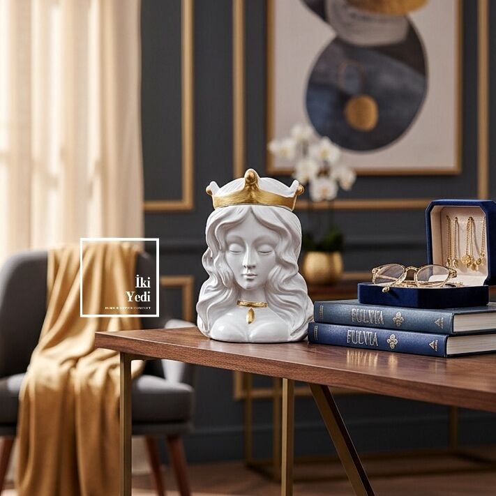 Fulvia : Antik Roma'nın Taçlı Gücü Şekerlik Biblo Beyaz Gold Dekoratif Obje Kadının Gücü Hediyelik