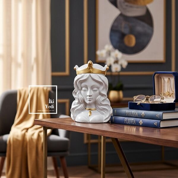 Fulvia : Antik Roma'nın Taçlı Gücü Şekerlik Biblo Beyaz Gold Dekoratif Obje Kadının Gücü Hediyelik