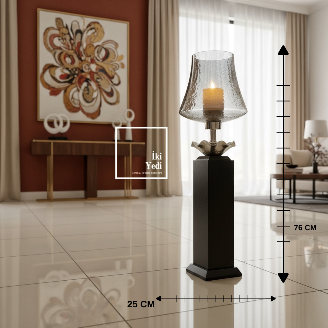 Cornella Akdeniz'in Işığı 76 cm Ayaklı Dekoratif Mumluk Şamdan Cam Abajur Tasarımlı Vazo Obje Fener