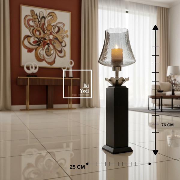 Cornella Akdeniz'in Işığı 76 cm Ayaklı Dekoratif Mumluk Şamdan Cam Abajur Tasarımlı Vazo Obje Fener