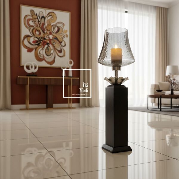 Cornella Akdeniz'in Işığı 76 cm Ayaklı Dekoratif Mumluk Şamdan Cam Abajur Tasarımlı Vazo Obje Fener