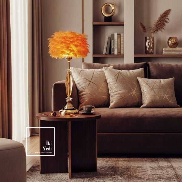 Pamela Sevimli Işığın Modern Yorumu Amber Tüylü Abajur Modern Dekor Yatak Odası Salon Aydınlatma