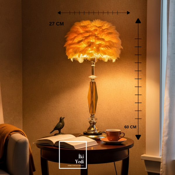 Pamela Sevimli Işığın Modern Yorumu Amber Tüylü Abajur Modern Dekor Yatak Odası Salon Aydınlatma