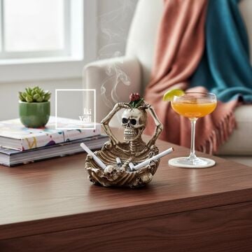 İskelet Figürlü Dekoratif Küllük, Sıradışı Masaüstü Obje ve Hediyelik Aksesuar Eğlenceli Dekorasyon