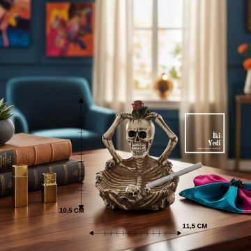 İskelet Figürlü Dekoratif Küllük, Sıradışı Masaüstü Obje ve Hediyelik Aksesuar Eğlenceli Dekorasyon
