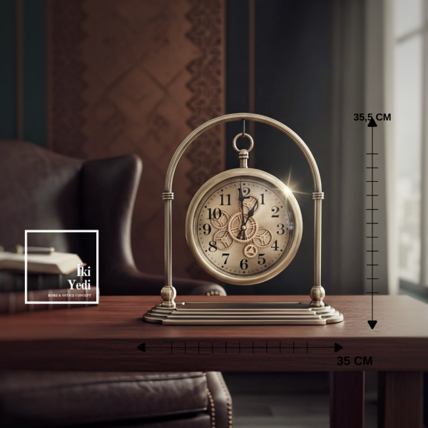 Osroene Döner Çarklı Masa Saati Metal Konsol Saat Retro Dekoratif Ofis Salon Aksesuarı Hediyelik
