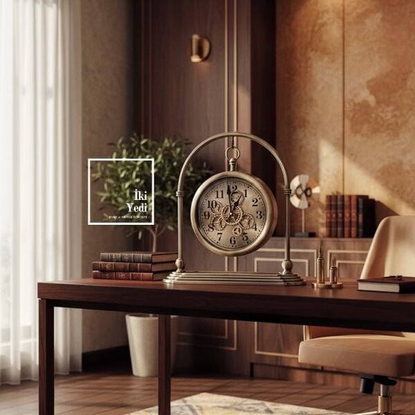 Osroene Döner Çarklı Masa Saati Metal Konsol Saat Retro Dekoratif Ofis Salon Aksesuarı Hediyelik