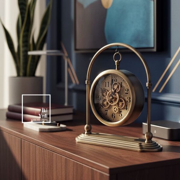 Osroene Döner Çarklı Masa Saati Metal Konsol Saat Retro Dekoratif Ofis Salon Aksesuarı Hediyelik