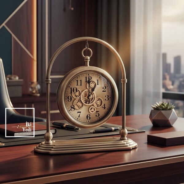 Osroene Döner Çarklı Masa Saati Metal Konsol Saat Retro Dekoratif Ofis Salon Aksesuarı Hediyelik