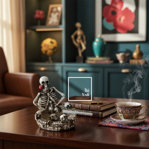 İskelet Figürlü Dekoratif Küllük, Sıradışı Masaüstü Obje Ev Ofis Aksesuarı Bar Cafe Pub Dekorasyon