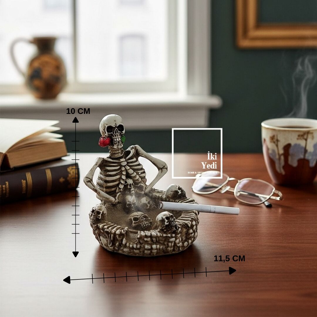 İskelet Figürlü Dekoratif Küllük, Sıradışı Masaüstü Obje Ev Ofis Aksesuarı Bar Cafe Pub Dekorasyon