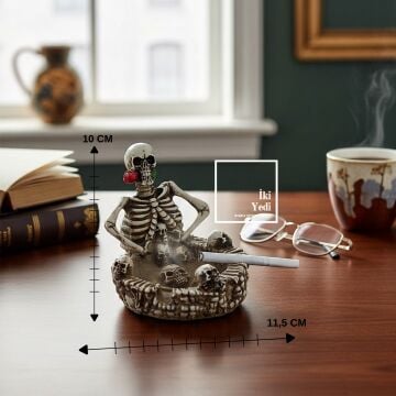 İskelet Figürlü Dekoratif Küllük, Sıradışı Masaüstü Obje Ev Ofis Aksesuarı Bar Cafe Pub Dekorasyon