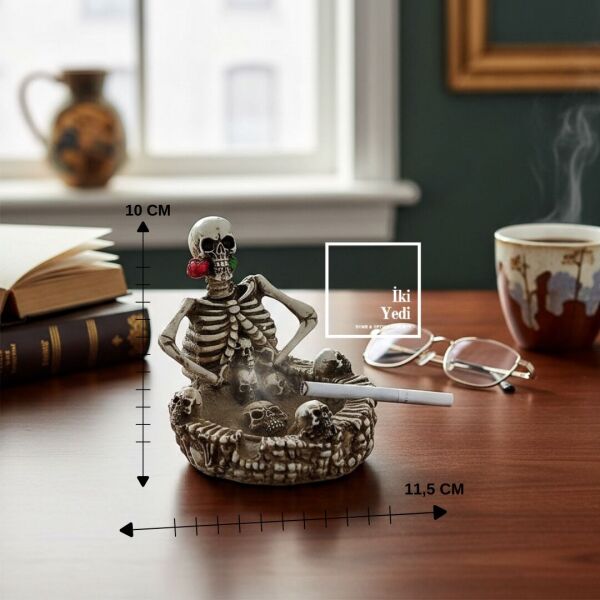 İskelet Figürlü Dekoratif Küllük, Sıradışı Masaüstü Obje Ev Ofis Aksesuarı Bar Cafe Pub Dekorasyon